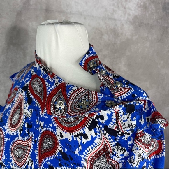 Dodo Bar Or Patti Silk Button Snap Blouse In Blue Paisley Women's Size 46 US L - Picture 8 of 10